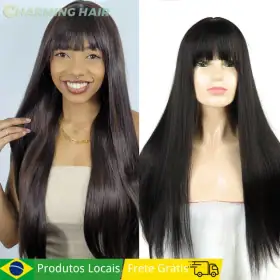 Peruca Longa Lisa de Fibra Orgânica Premium
